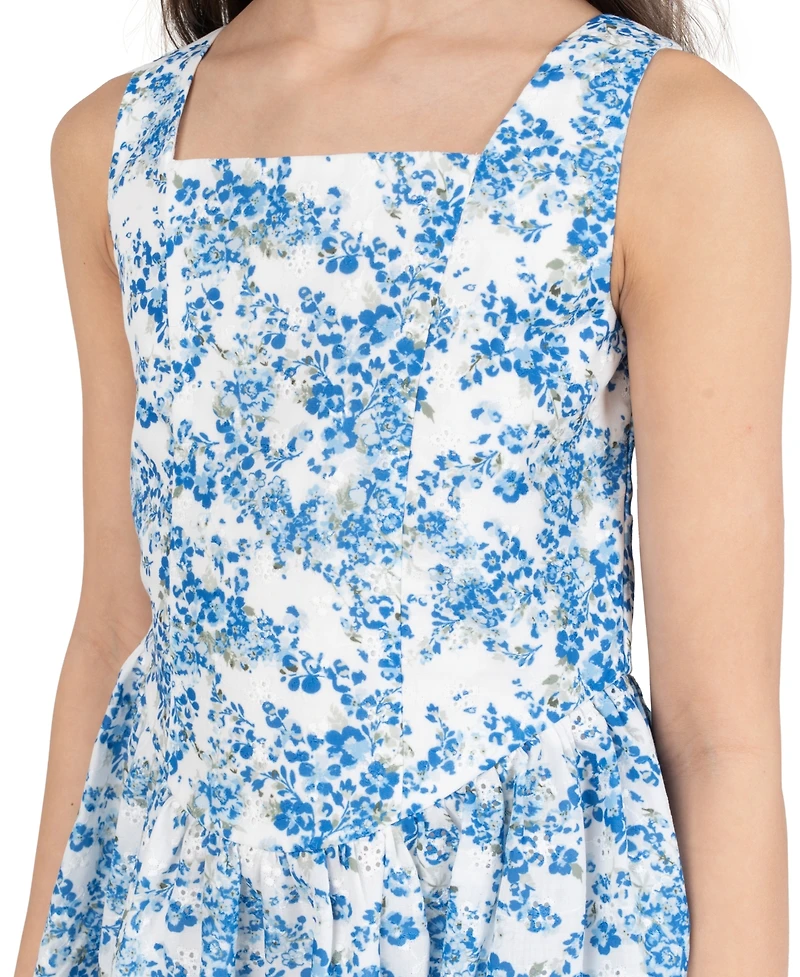 Rare Editions Girls 7-16 Printed Woven Eyelet Dress