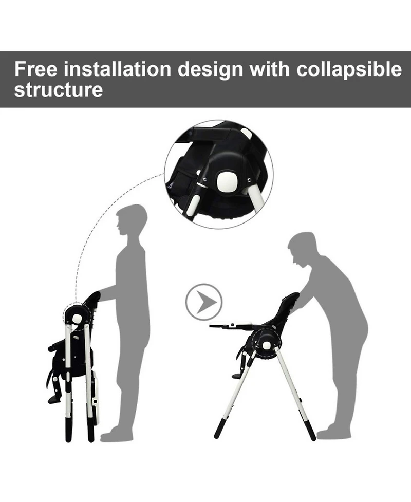 Gouun Foldable Highchair with Adjustable Backrest Recline and Removable Tray
