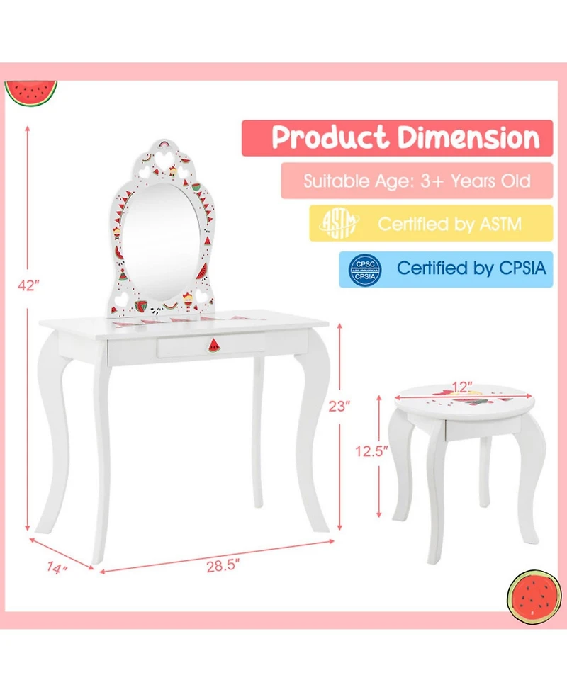 Gouun Wood Children Makeup Vanity Table with Removable Mirror