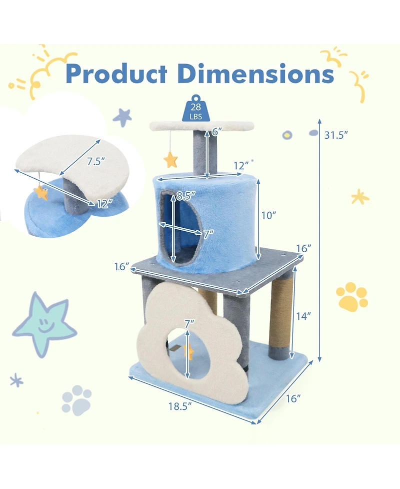 Cozito Cat Tree 31.5 inch Cute Modern Multi-Level Kitten Tower