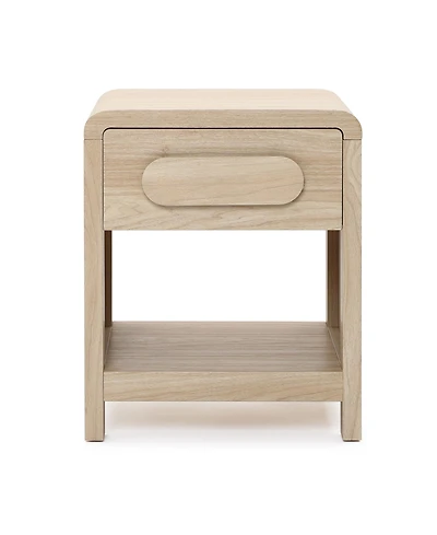 LuxenHome Nightstand with Storage, End Table with Light Wood Finish, Drawer and Open Shelf