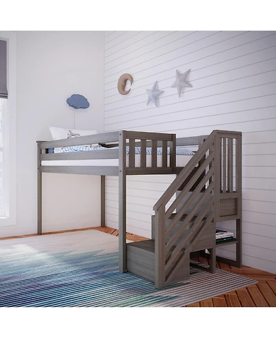 Max & Lily Solid Wood Twin Loft Bed with Stairs, Beds Ladder for Kids