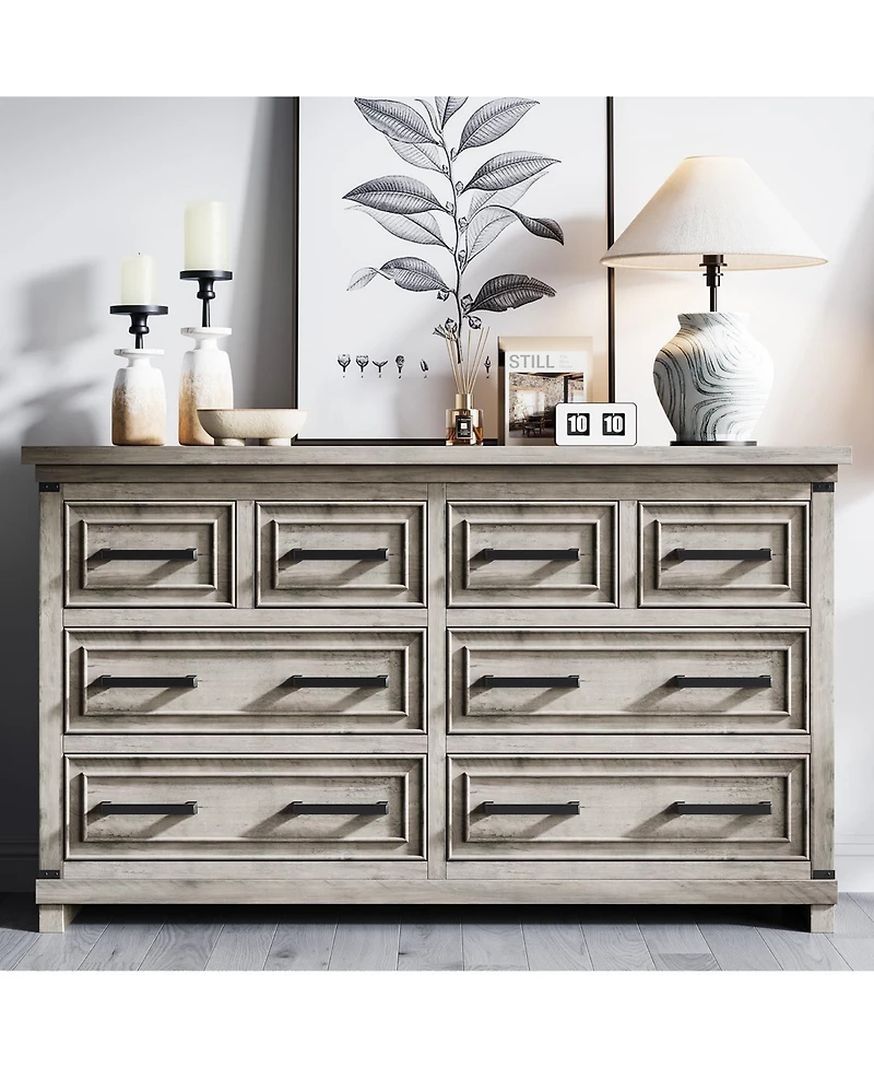 gaomon Farmhouse 8 Drawer Dresser, Rustic Wood Chest of Drawers for Bedroom
