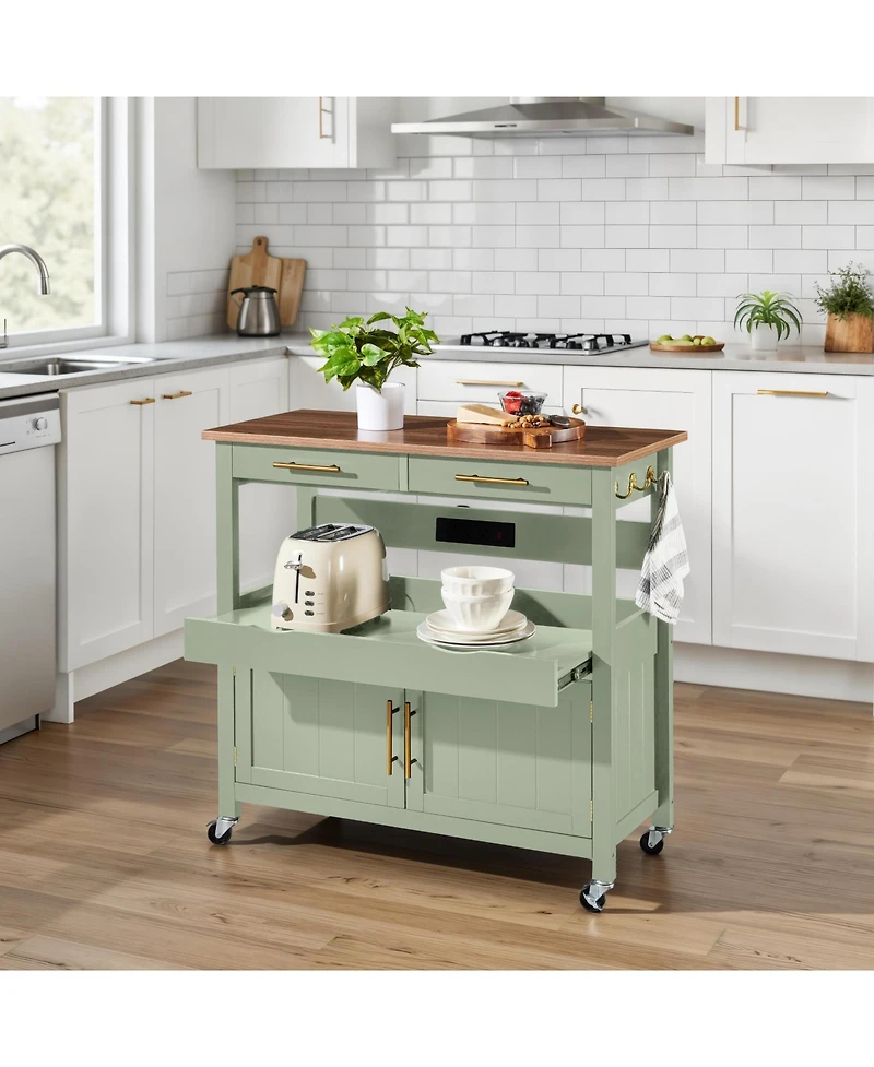 Best Choice Products 36in Large Rolling Kitchen Island Cart, 2-Door Cabinet, Outlet, Hooks, and Wheels