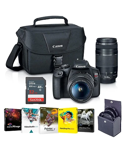 Canon Eos Rebel T7 24.1MP Dslr Camera with Ef-s 18-55mm f/3.5-5.6 Is Ii Lens and Ef 75-300mm f/4-5.6 Iii Lens - Bundle with 32GB Sdhc Card, 58mm