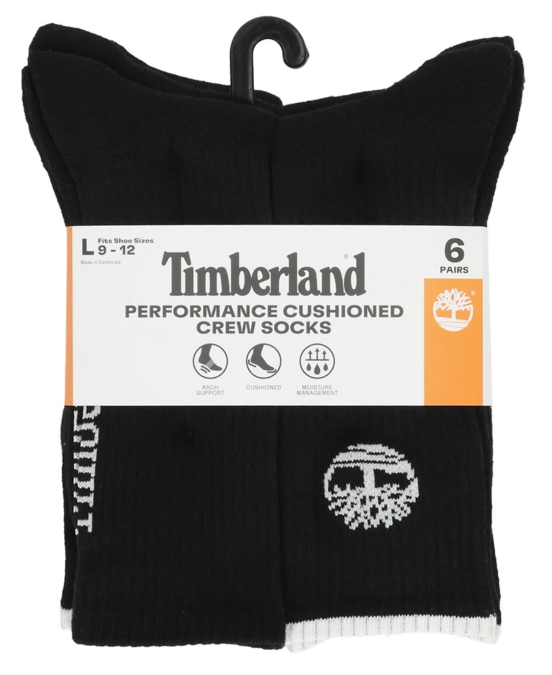 Timberland Men's 6-Pack Millboro Tree Logo Crew Sock