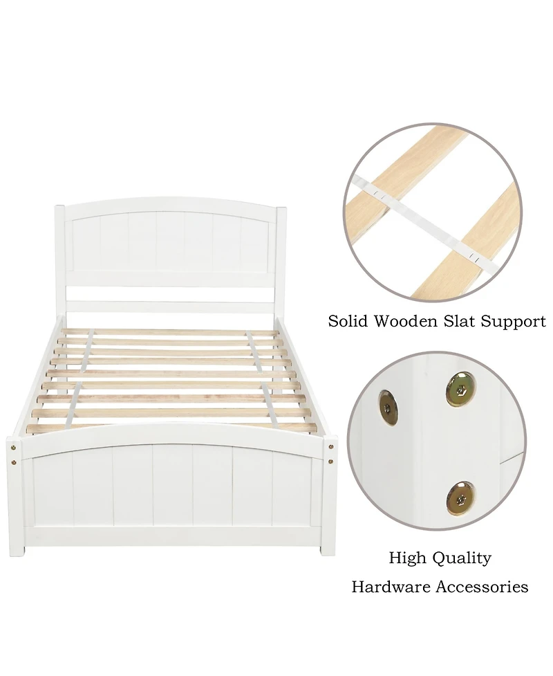 Rainsken Twin Size Bed Frame, Wood Platform Bed with Headboard, Footboard and Wood Slat Support for Bedroom