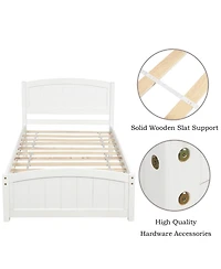 Rainsken Twin Size Bed Frame, Wood Platform Bed with Headboard, Footboard and Wood Slat Support for Bedroom