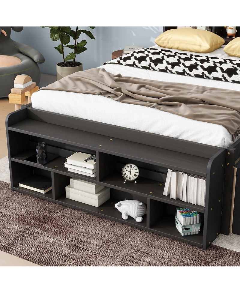 Sailvan Full Platform Bed Frame with Bookcase Headboard, 6 Storage Drawers and End Case
