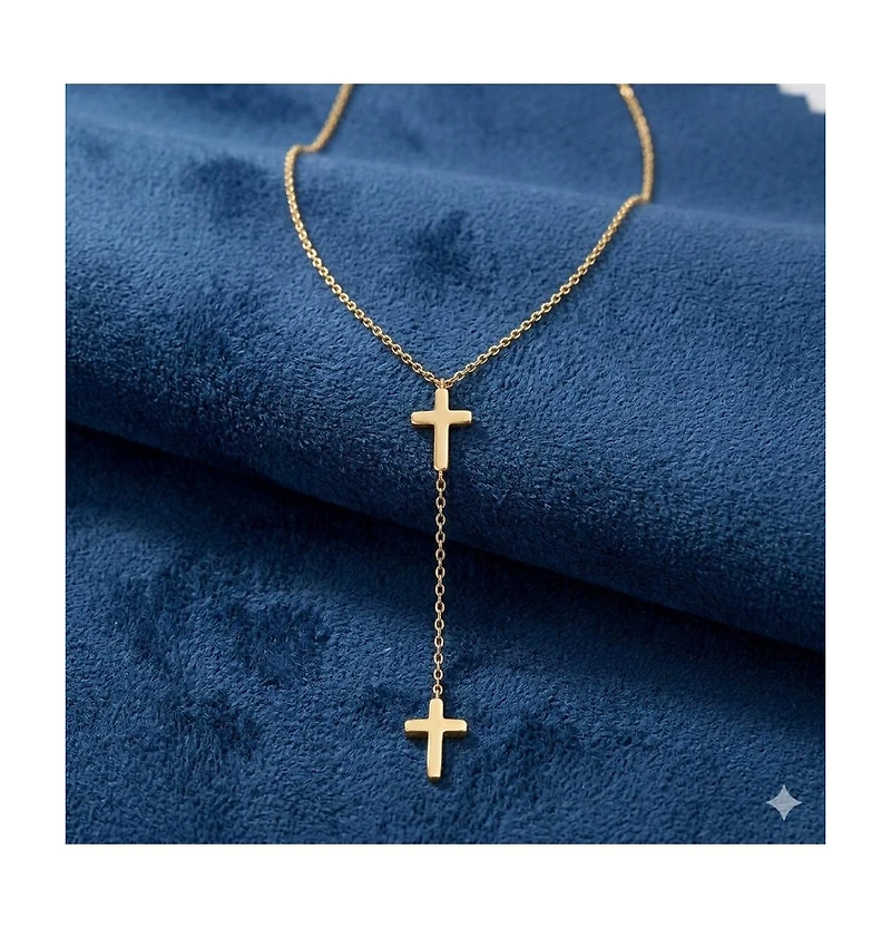 Simona Polished Double Cross Lariat Necklace
