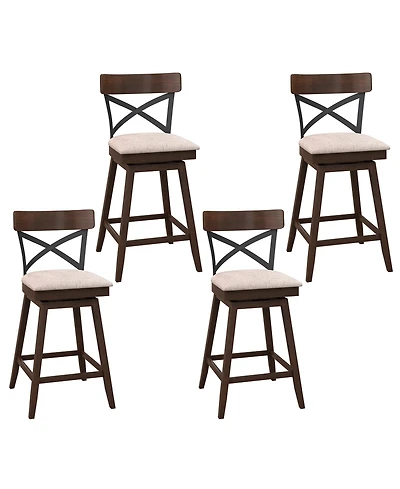 Costway Wooden Swivel Bar Stools Upholstered Counter Height Dining Chairs