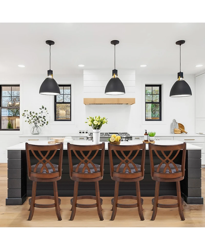 Costway Set of 4 Swivel Bar Stools Counter Height Dining Pub Chairs with Rubber Wood Legs