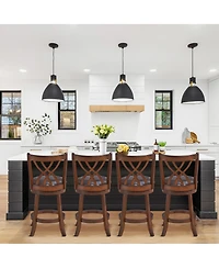 Costway Set of 4 Swivel Bar Stools Counter Height Dining Pub Chairs with Rubber Wood Legs