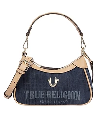 True Religion Blair Denim and Pu Shoulder Bag Logo Mini with Detachable Strap