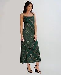 Siena Women's Printed Cowl Neck Satin Midi Dress