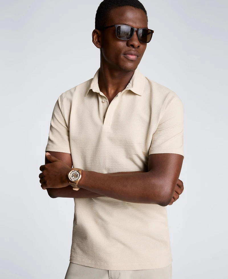 Kenneth Cole Men's Seersucker Polo Collar Shirt