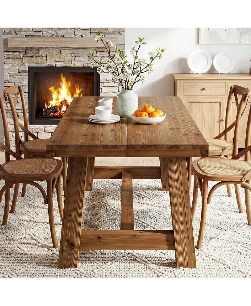 Tribesigns 63-Inch Solid Wood Dining Table, Farmhouse Kitchen Table for 4-6 People, Thick Top and Trestle Base