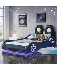 Sailvan Twin Race Car Bed Frame with Under-Bed Led Lighting and Upholstered Backrest