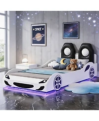 Sailvan Twin Race Car Bed Frame with Under-Bed Led Lighting and Upholstered Backrest