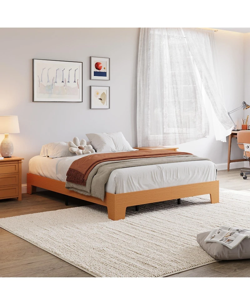 Homfan Wood Platform Bed Frame with Underbed Storage and Wood Slats, No Box Spring Needed