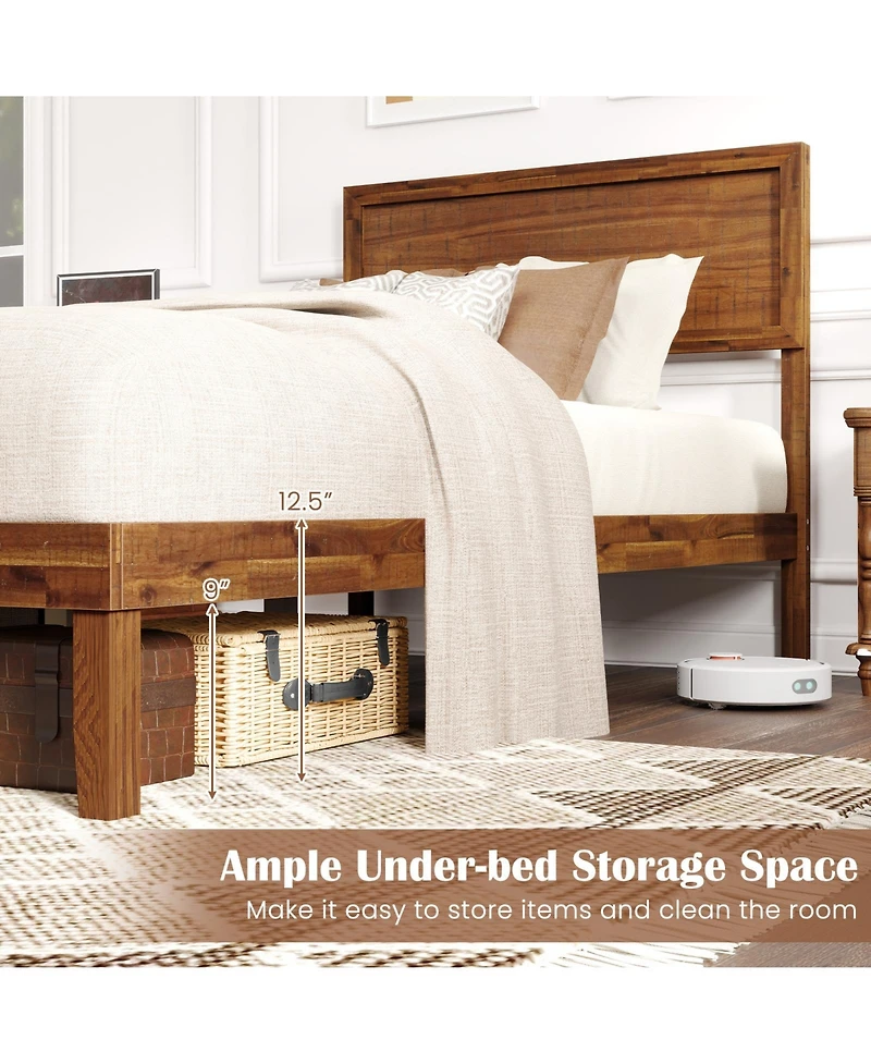 Slickblue Bed Frame with Headboard Sturdy Wooden Slats for Enhanced Mattress Support