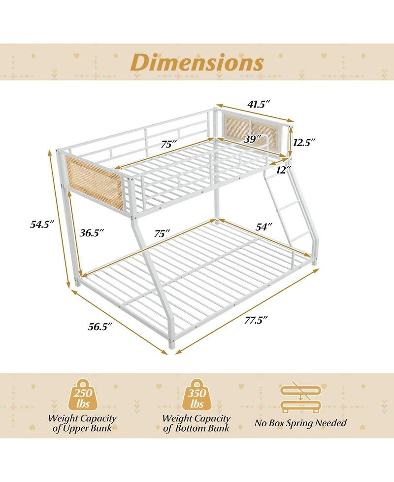 Slickblue Metal Bunk Bed Twin Over Full with Safety Guardrails and Space Saving Ladder Design