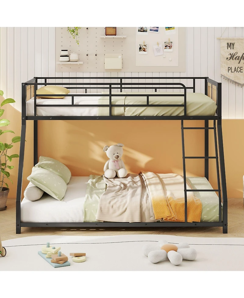 Slickblue Metal Bunk Bed Twin Over Full with Safety Guardrails and Space Saving Ladder Design