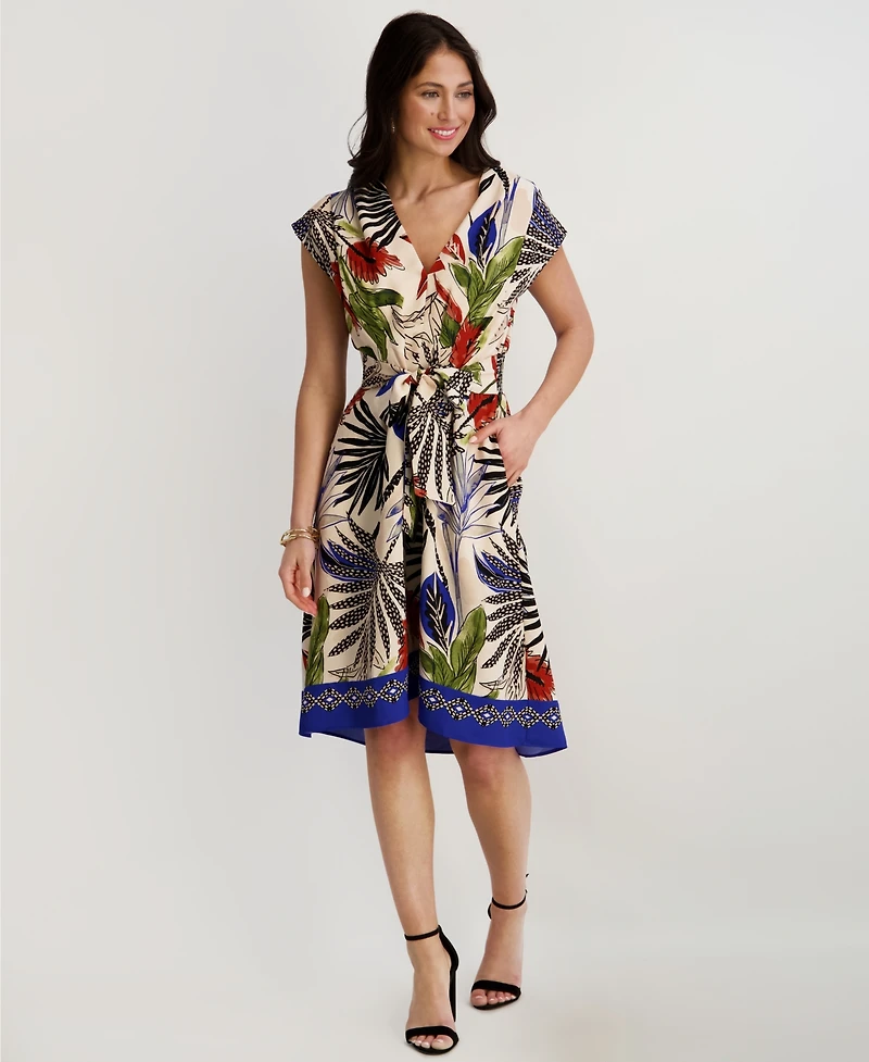 Kensie Women's Printed V-Neck Midi Dress