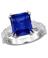 Macy's Lab Grown Blue Sapphire (5 ct. t.w.) & White (2-1/5 Ring Sterling Silver (Also Available Ruby)