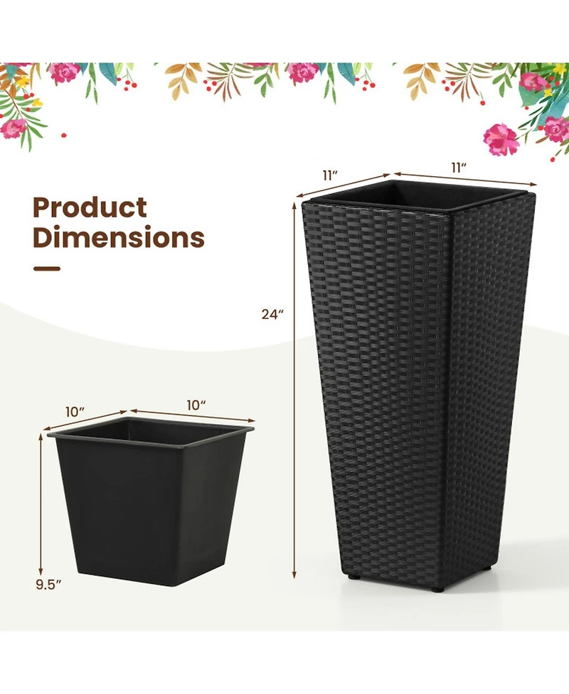 Gouun Tall Rattan Plant Pots Set of 2 with Detachable Plastic Liners