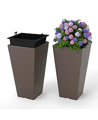 Gouun Self-Watering Square Taper Planters Set of 2 with Removable Inner Bucket
