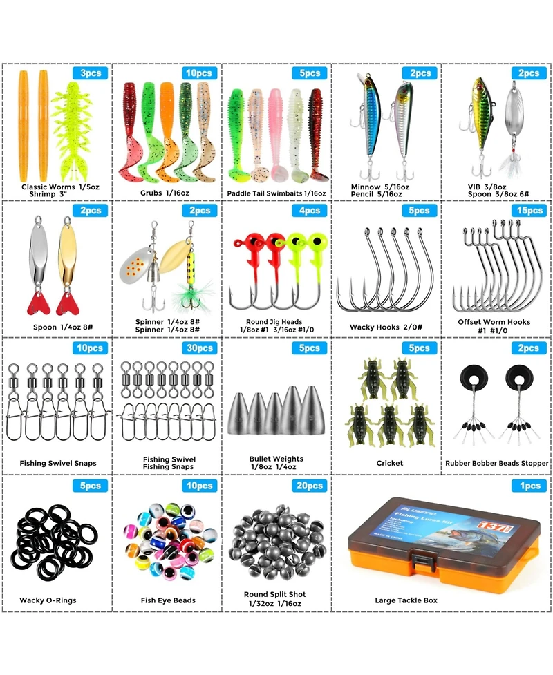 Gnuadz 137-piece Fishing Lures Tackle Box Crankbaits Spoon Hooks Weights Gear Kit Bass Freshwater