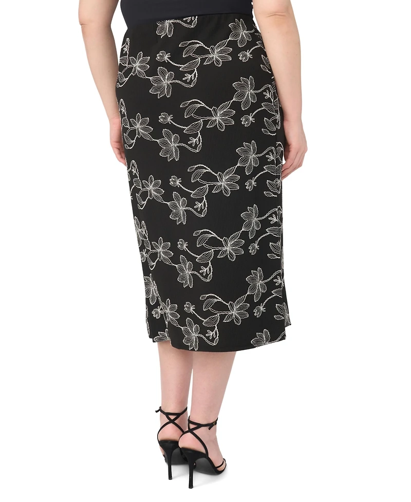 Vince Camuto Plus Floral Embroidered Pull-On Midi Skirt