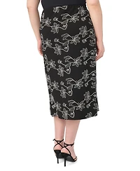 Vince Camuto Plus Floral Embroidered Pull-On Midi Skirt