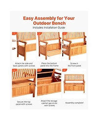 Sugift Outdoor Storage Bench 2-Person Wooden Storage Bench 33 Gallons Deck Box with Side Handle
