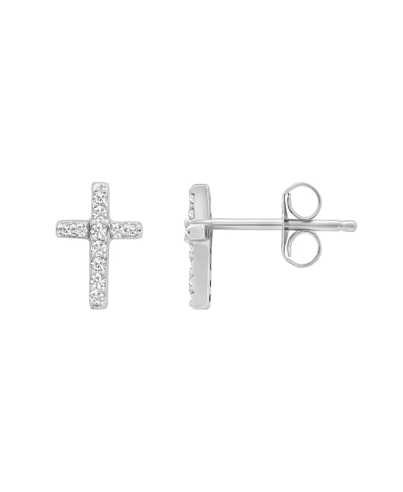 14k White Gold Earrings, Diamond Accent Cross Stud Earrings