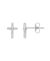 14k White Gold Earrings, Diamond Accent Cross Stud Earrings