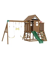 Gouun 10-in-1 Cedar Swing Set with Slide, Fort, Rock Wall and Sandbox for Ages 3-10