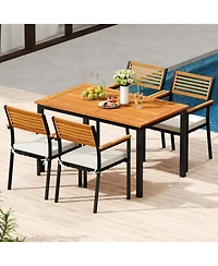 Gouun 7-Piece Expandable Acacia Wood Patio Dining Set with Cushions and Umbrella Hole