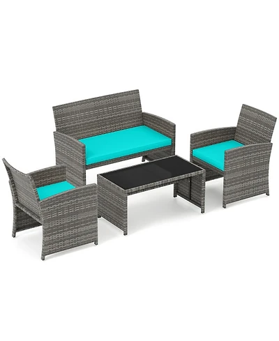 Gouun 4-Piece Wicker Rattan Patio Conversation Set with Loveseat and Coffee Table