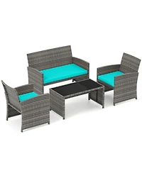 Gouun 4-Piece Wicker Rattan Patio Conversation Set with Loveseat and Coffee Table