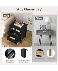 Sugift Modern Wooden Nightstand with Three Storage Drawers
