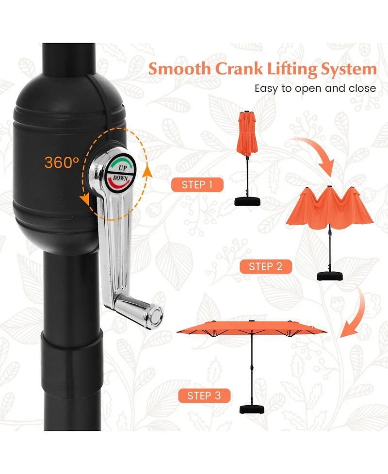Sugift 13 ft Double Sided Patio Umbrella with Solar Lights