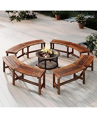 Sugift Patio Curved Bench Solid Wood Fire Pit Bench Outdoor Backless Loveseat