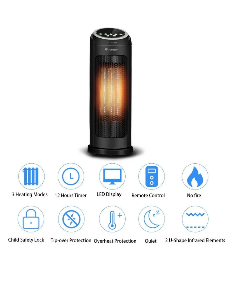 Gouun 1500W Portable Oscillating Ptc Ceramic Space Heater with Remote and Timer