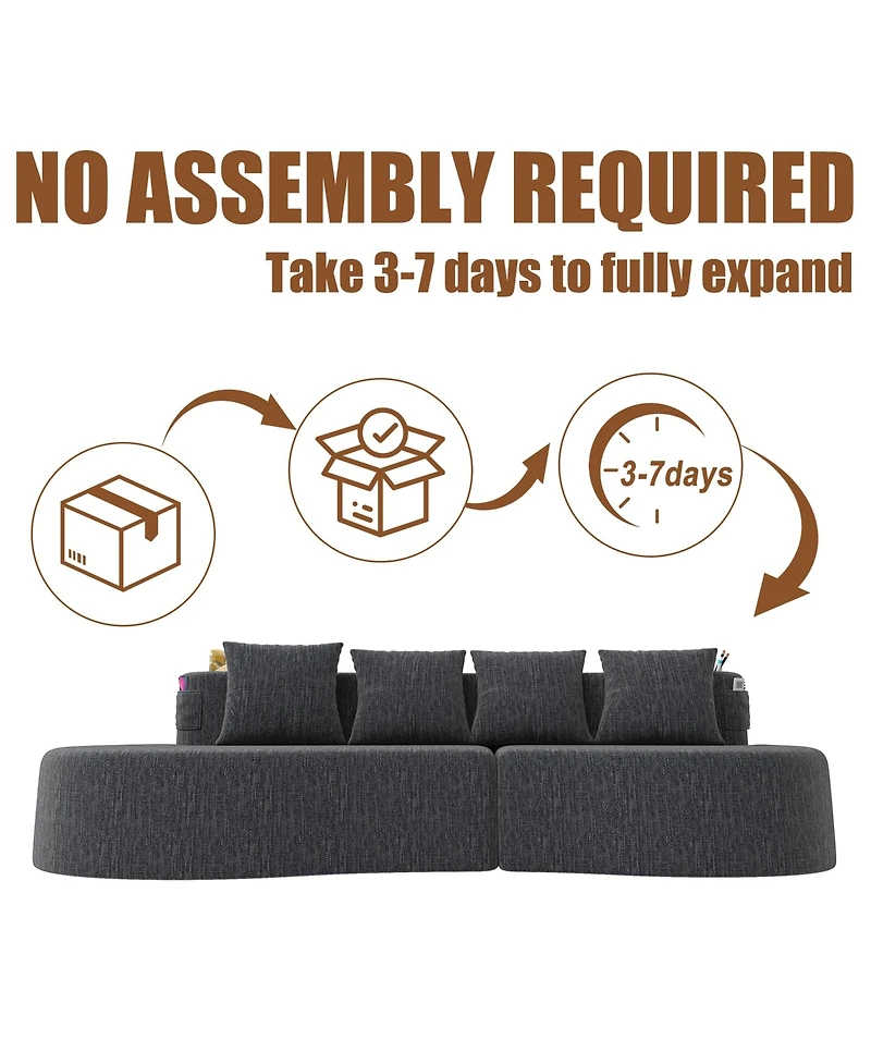 Rainsken 3-Person Modular Half Moon Sofa, Sleek Curved Sectional Couch with Chenille Fabric, Cup Holders and Side Storage Pockets for Living Room