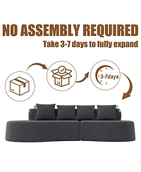 Rainsken 3-Person Modular Half Moon Sofa, Sleek Curved Sectional Couch with Chenille Fabric, Cup Holders and Side Storage Pockets for Living Room