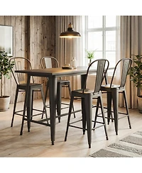 Gymax Metal Bar Stools Set of 4 24'' Counter Height Barstools with Backrests and Footrests