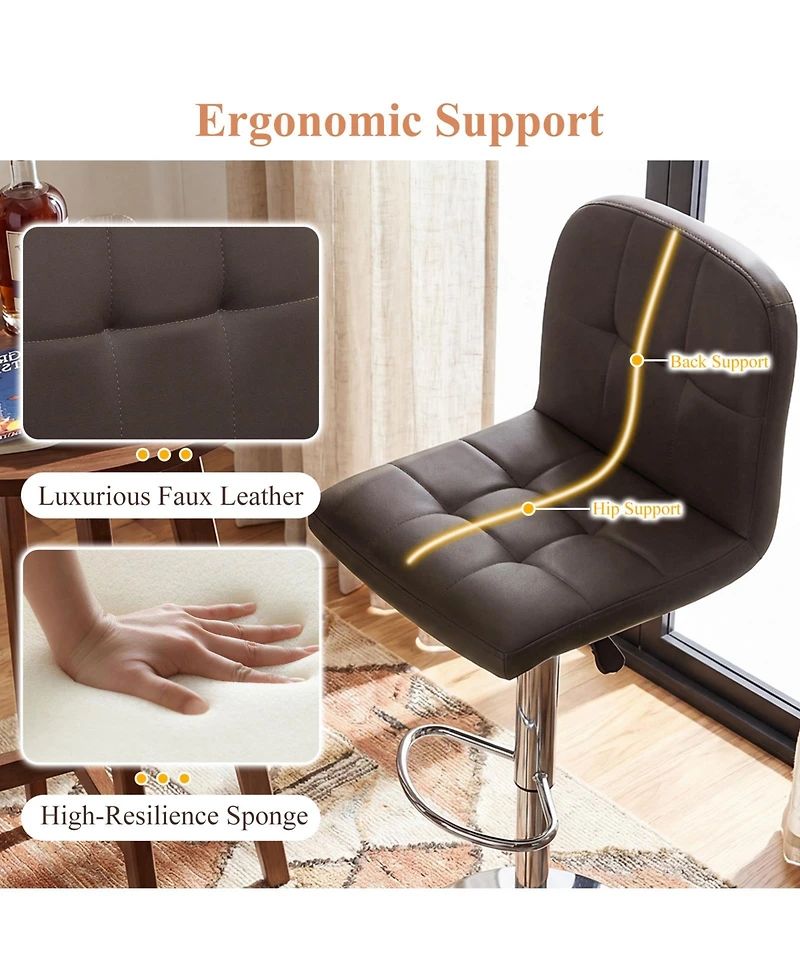 Gymax Swivel Bar Stools Set of with Backrests Footrests and Metal Base for Kitchen