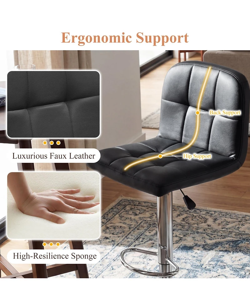Gymax Swivel Bar Stools Set of with Backrests Footrests and Metal Base for Kitchen